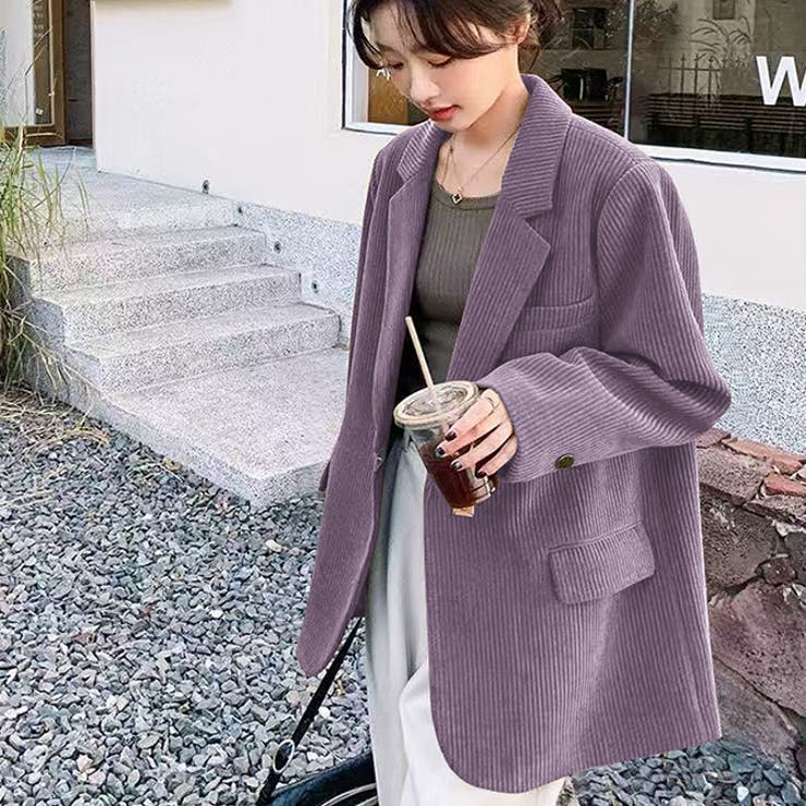 パープル | バックスリット & メタルアクセント付きコーデュロイブレザー | WITCH