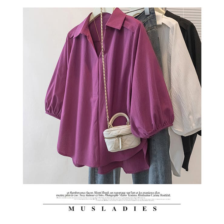 七分袖ランタンスリーブトップスゆったりミディ丈  | WITCH | 詳細画像13 