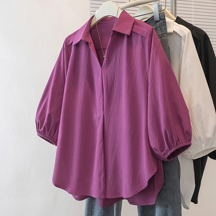 七分袖ランタンスリーブトップスゆったりミディ丈  | WITCH | 詳細画像2 