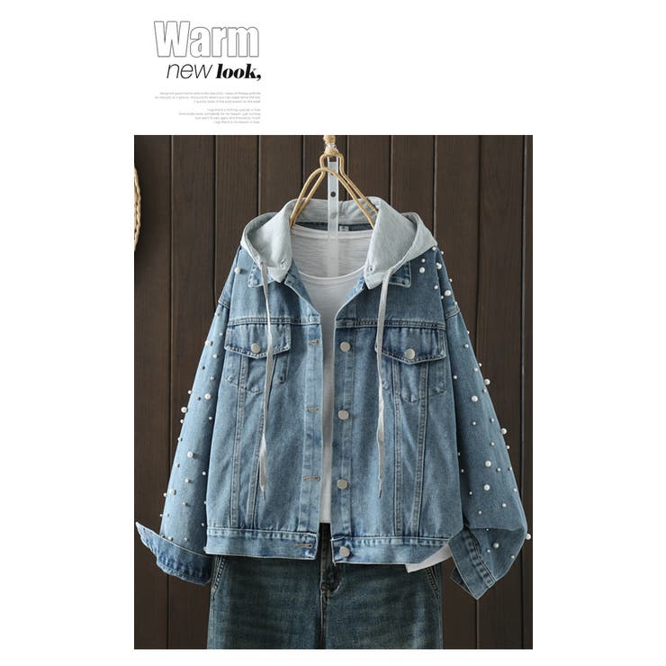 パールデザイン フード付き デニムジャケット | WITCH | 詳細画像8 