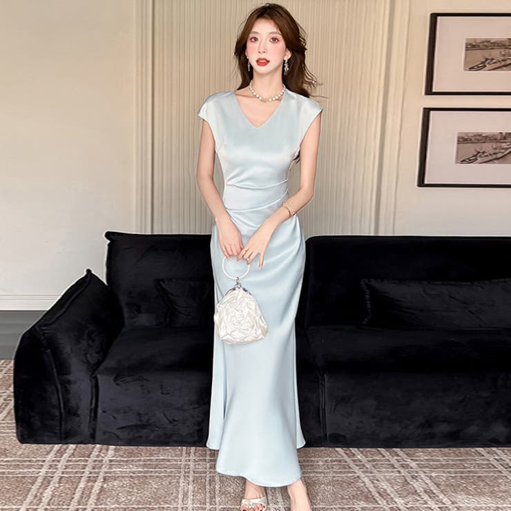 ブルー | サテンパーティードレスロングスカート | WITCH