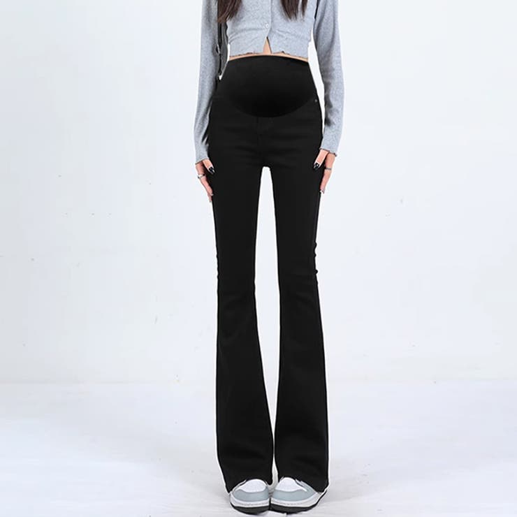 ブラック | 新作マタニティフレアデニムパンツ | WITCH