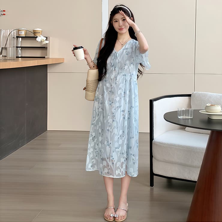 ブルー | マタニティワンピース袖フリル | WITCH