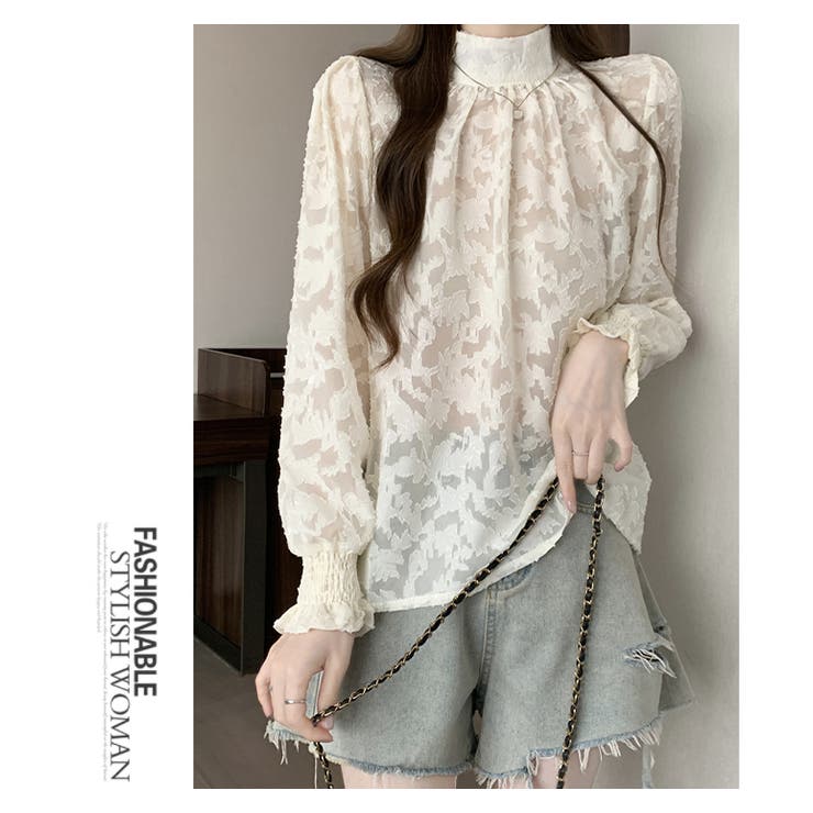 花柄ジャガード ブラウス透け感シアー 長袖  | WITCH | 詳細画像9 