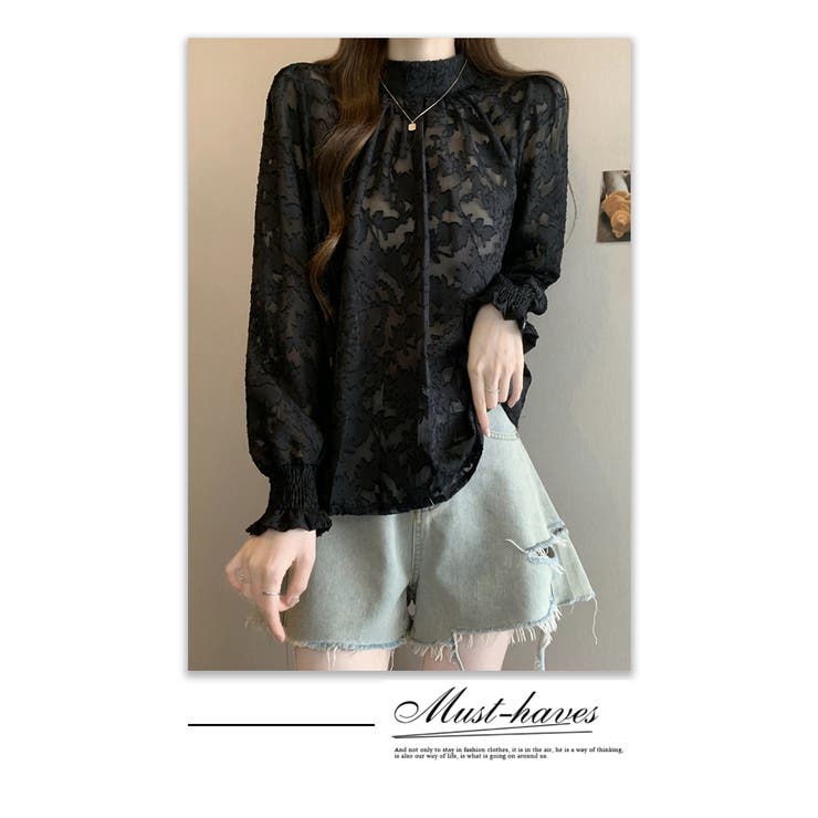 花柄ジャガード ブラウス透け感シアー 長袖  | WITCH | 詳細画像10 