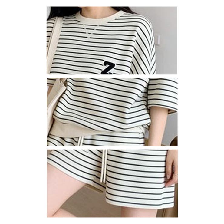 ボーダー柄半袖Tシャツ&ショートパンツセットアップ | WITCH | 詳細画像6 