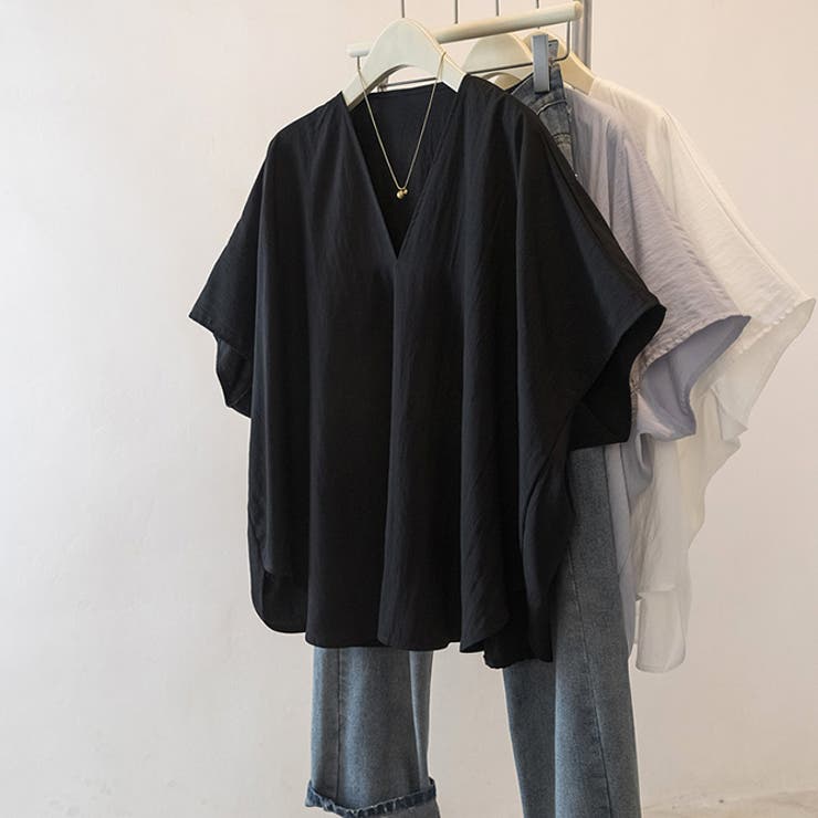 ブラック | ターンバック袖ルーズフィットスキッパーブラウス | WITCH