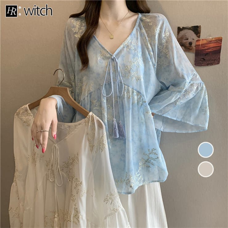 シフォンブラウス刺しゅう入りでVネックデザイン | WITCH | 詳細画像1 