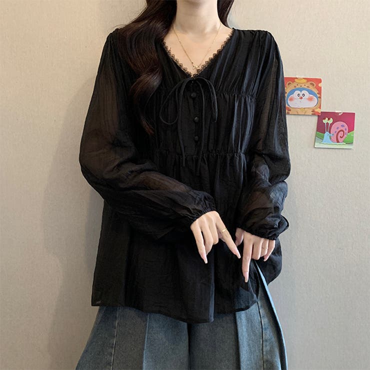 シアー楊柳フリルブラウスふんわりとしたギャザーシルエット | WITCH | 詳細画像13 