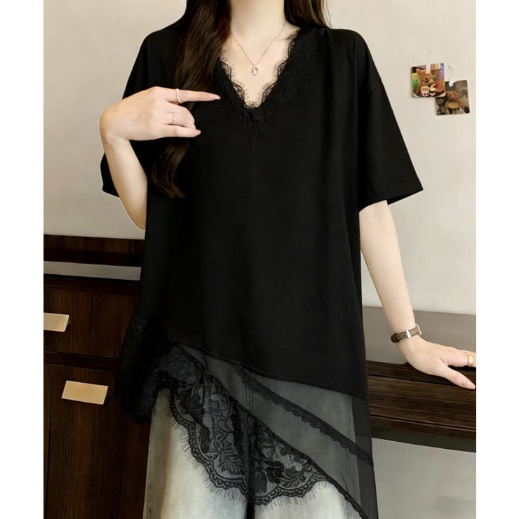 アシンメトリー裾レースTシャツ | WITCH | 詳細画像10 