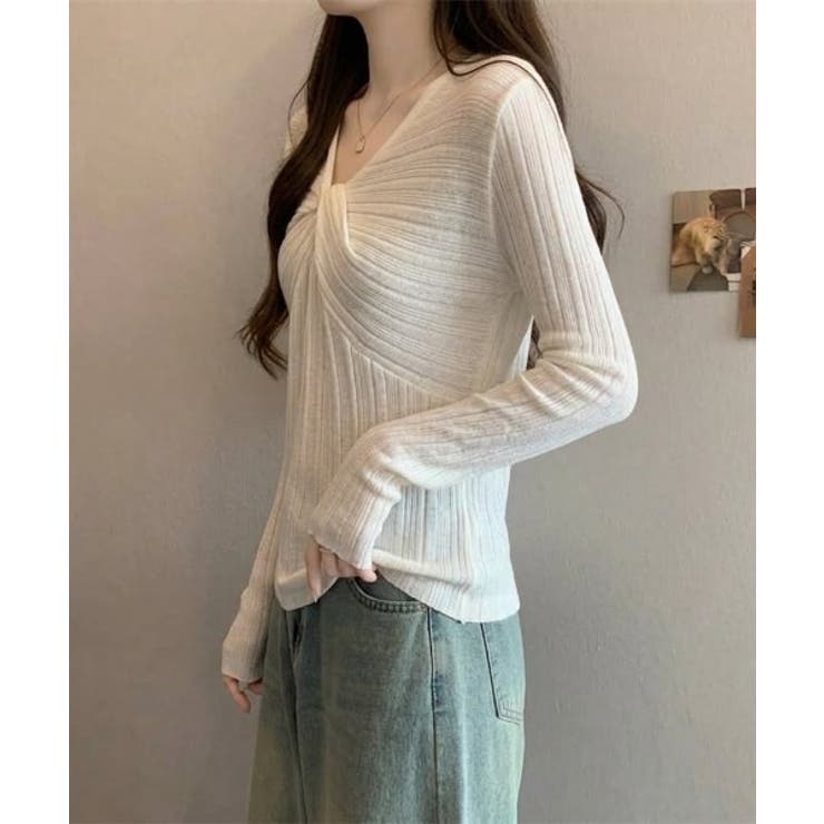 ツイストデザイン長袖リブニットトップス | WITCH | 詳細画像3 