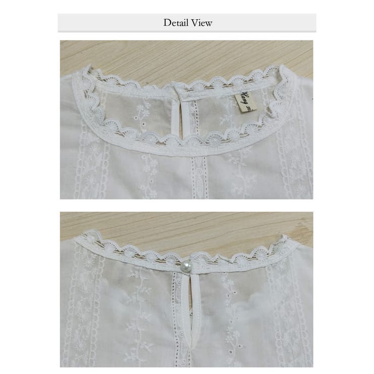 刺しゅうレースブラウス 花柄シャツ 長袖[品番:HERW0004059 刺しゅうレースブラウス 花柄シャツ 長袖[品番:HERW0004059