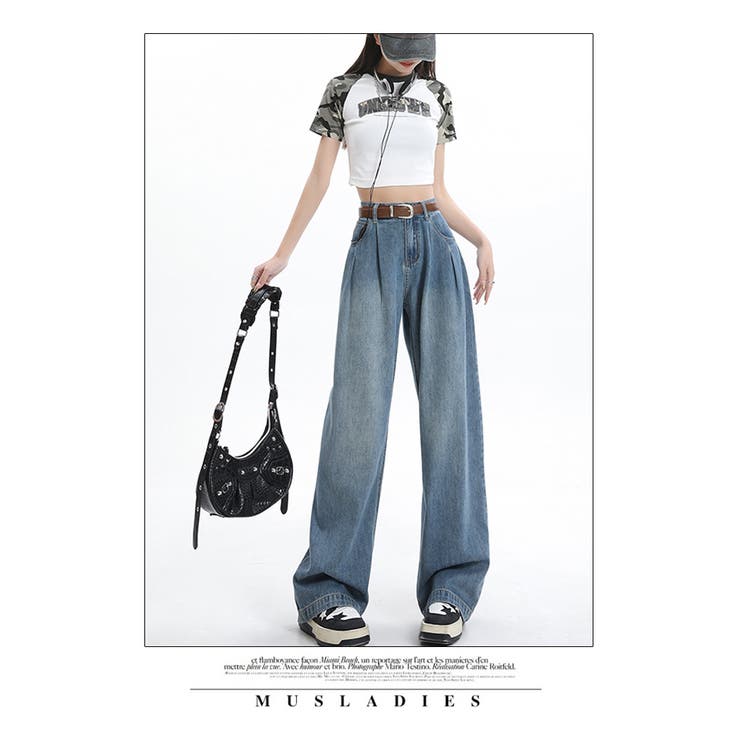 デニムパンツ タックワイドパンツ ハイウエスト 春 夏 新作[品番