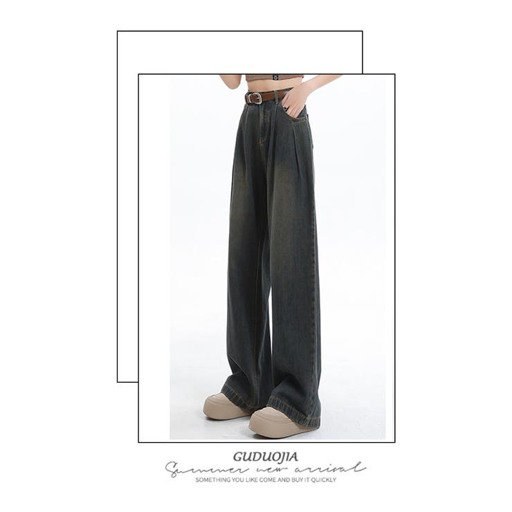 デニムパンツ タックワイドパンツ ハイウエスト 春 夏 新作[品番