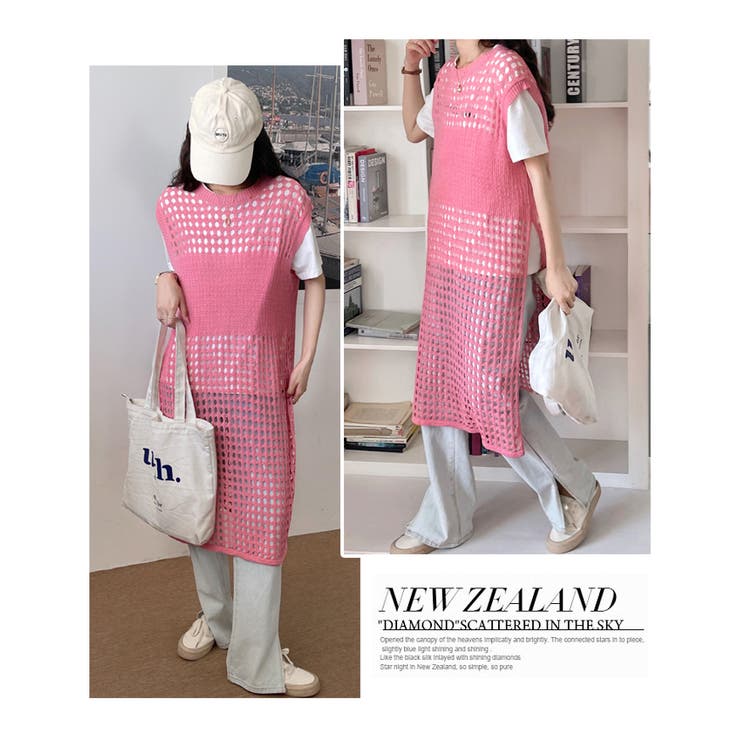 【SALE／37%OFF】 透かしかぎ編み 新作[品番：HERW0004761 ノースリーブワンピース トップス