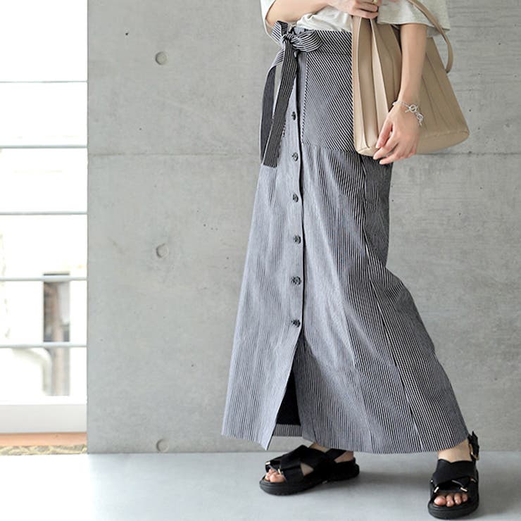 スカート レディース ロングスカート ストライプ 綿100％ マキシスカート | HUG.U | 詳細画像14 