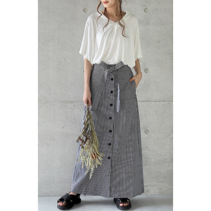 スカート レディース ロングスカート ストライプ 綿100％ マキシスカート | HUG.U | 詳細画像3 