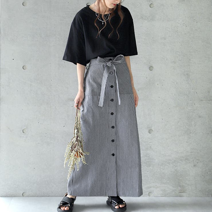 M（通常M～Lサイズの方向け） | スカート レディース ロングスカート ストライプ 綿100％ マキシスカート | HUG.U