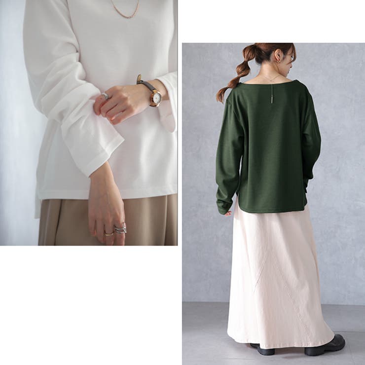 トップス レディース ボートネック ロングTシャツ ロング Tシャツ カットソ | HUG.U | 詳細画像19 
