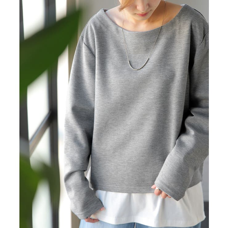 トップス レディース ボートネック ロングTシャツ ロング T