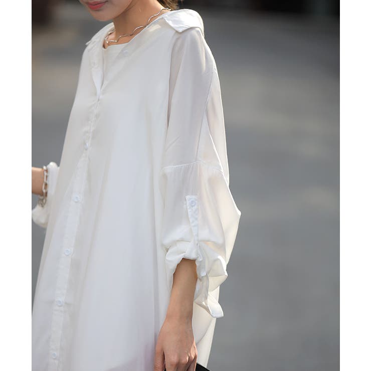 シャツワンピース シャツ バックスリット ロング ロングシャツ ワンピース チ | HUG.U | 詳細画像4 