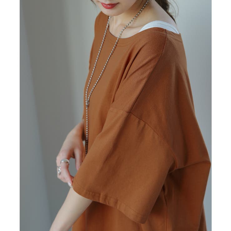 Tシャツ レディース 半袖 無地 綿 カットソー ビッグシルエット Uネック | HUG.U | 詳細画像4 