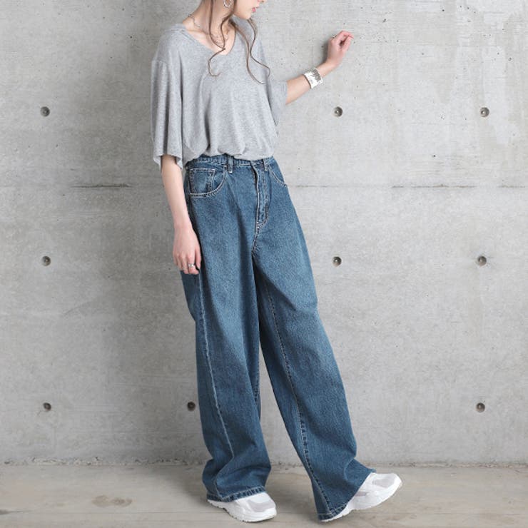 デニムブルー | デニム レディース パンツ ワイドパンツ ストレート ジーンズ デニムワイドパ | HUG.U