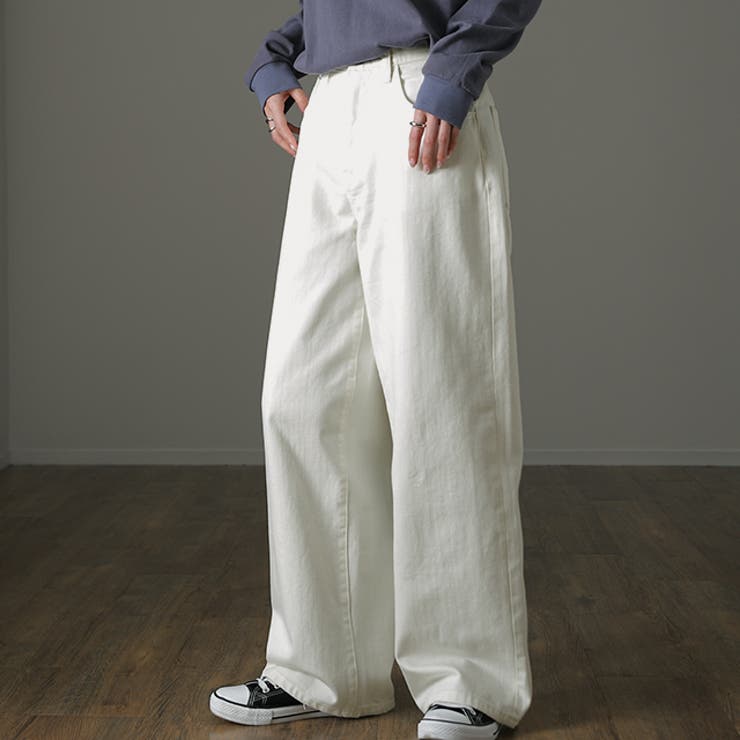 PAIN LOVE ワイドパンツ ホワイト 後ろポイントワイドデニムパンツ レディース ジーンズ[品番