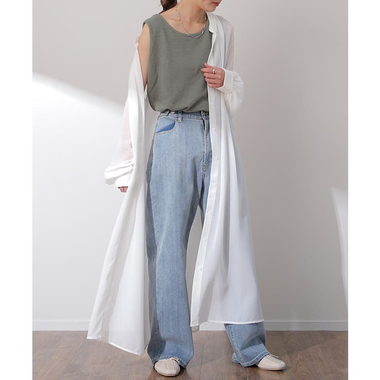 シアーシャツ 長袖 ロング シフォン ロングシャツ  ワンピース シャツ 羽織 | HUG.U | 詳細画像5 