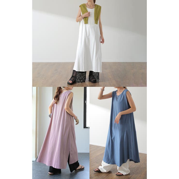 ワンピース レディース ロングワンピース ノースリーブ スリット