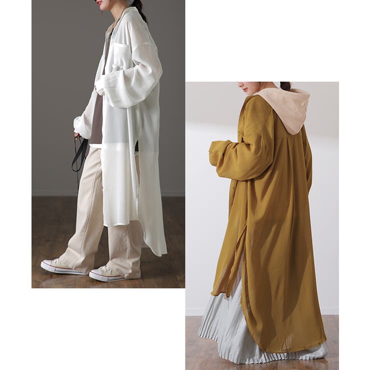 シャツ レディース シアーシャツ ロングシャツ ロング ワンピース 長袖 シア | HUG.U | 詳細画像22 