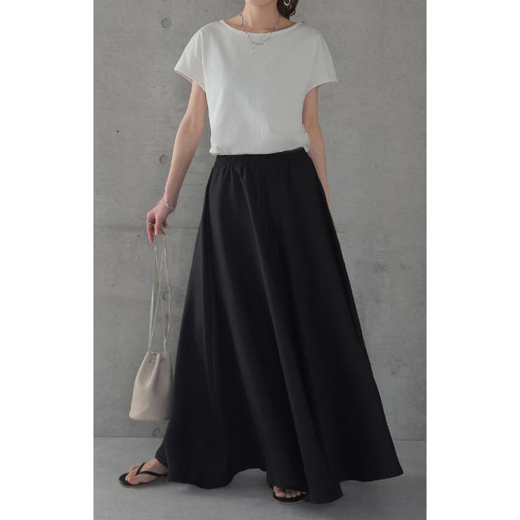 黒 スカート付きフレアパンツ　Lサイズ ワイドフレアパンツ パンツ レディース ボトムス 送料無料