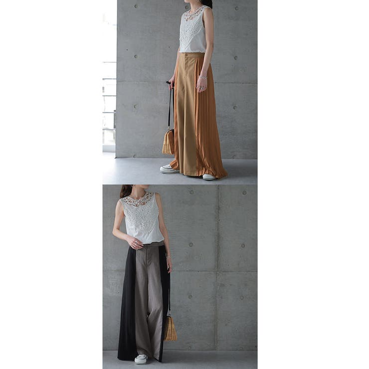 パンツ ワイドパンツ レディース プリーツ ボトムス フレア フレアパンツ ワ | HUG.U | 詳細画像13 