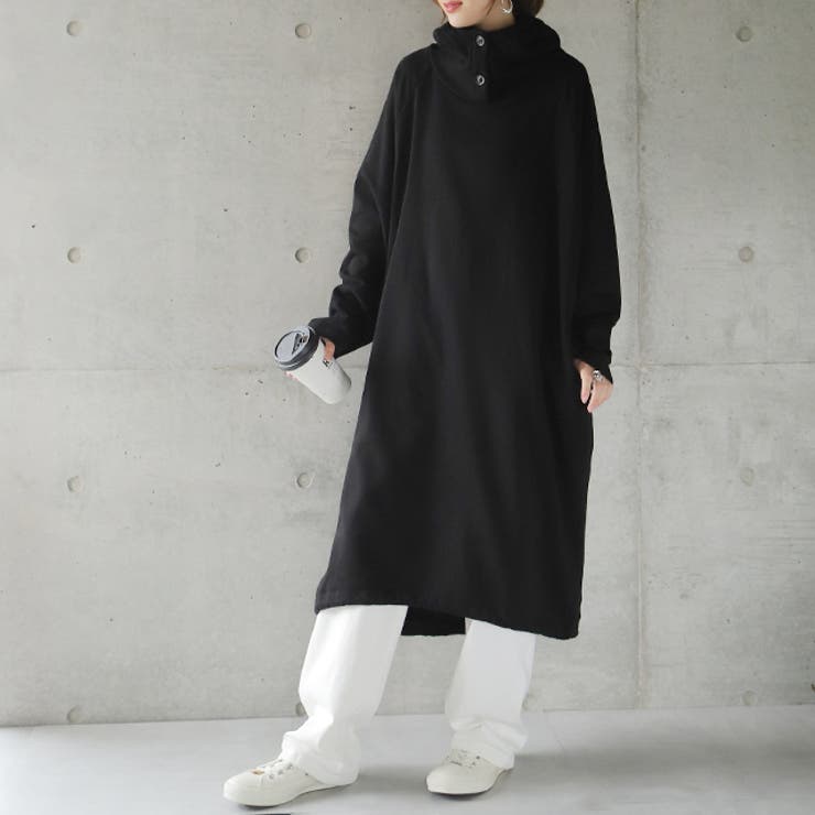 ブラック | ワンピース 黒 長袖 パーカーワンピース レディース 裏起毛 パーカー ロング | HUG.U