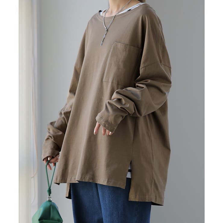 アッシュベージュ | ロンT レディース トップス カットソー 長袖 ロングTシャツ Tシャツ 無地 | HUG.U