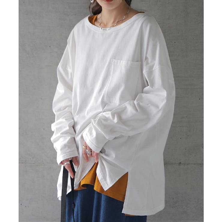 【DOUDOU】2枚set ロングTEE カットソー ホワイト×ブラック カットソー ロンT フォト[品番：HHHW0004421]｜HUG.U（ハグユー