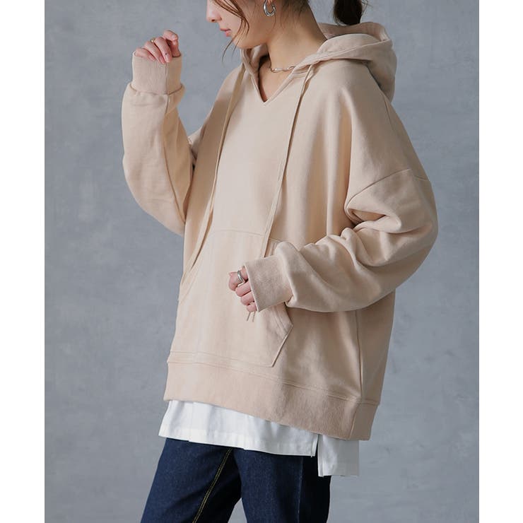 パーカー トップス レディース キーネック トレーナー スウェット スエット | HUG.U | 詳細画像5 