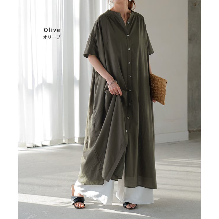 ワンピース レディース シャツワンピース バンドカラー ロングワンピース | HUG.U | 詳細画像10 