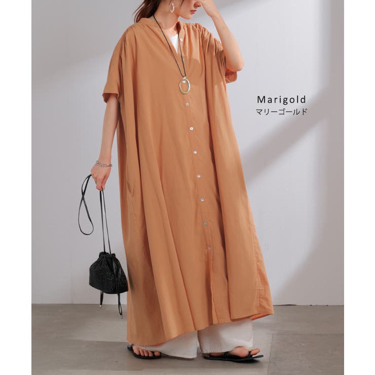 ワンピース レディース シャツワンピース バンドカラー ロングワンピース | HUG.U | 詳細画像12 