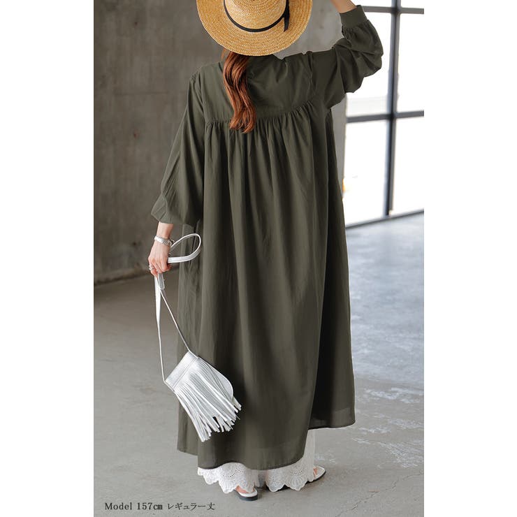 ワンピース レディース シャツワンピース バンドカラー ロングワンピース | HUG.U | 詳細画像4 