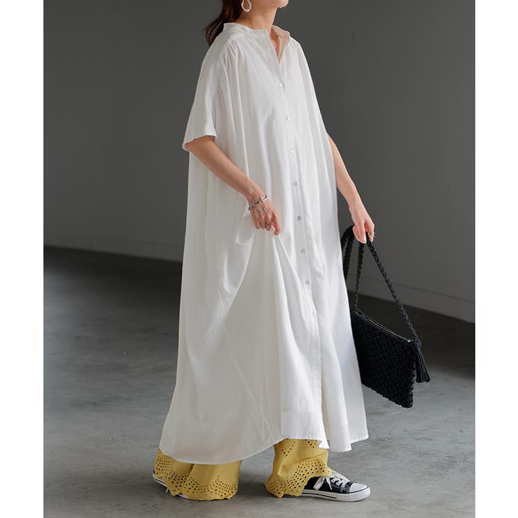 ワンピース レディース シャツワンピース バンドカラー ロングワンピース | HUG.U | 詳細画像5 