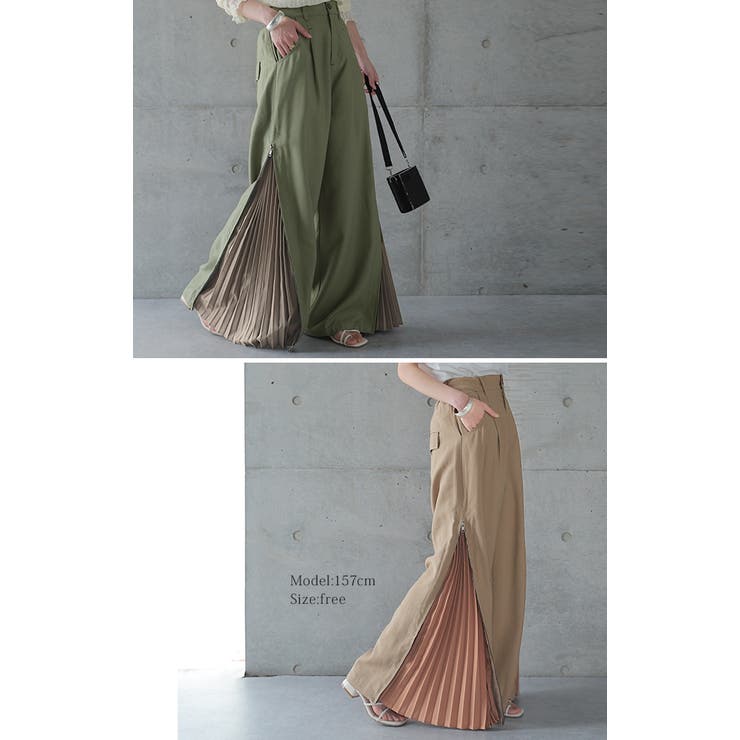 パンツ レディース プリーツパンツ プリーツ ワイド ワイド