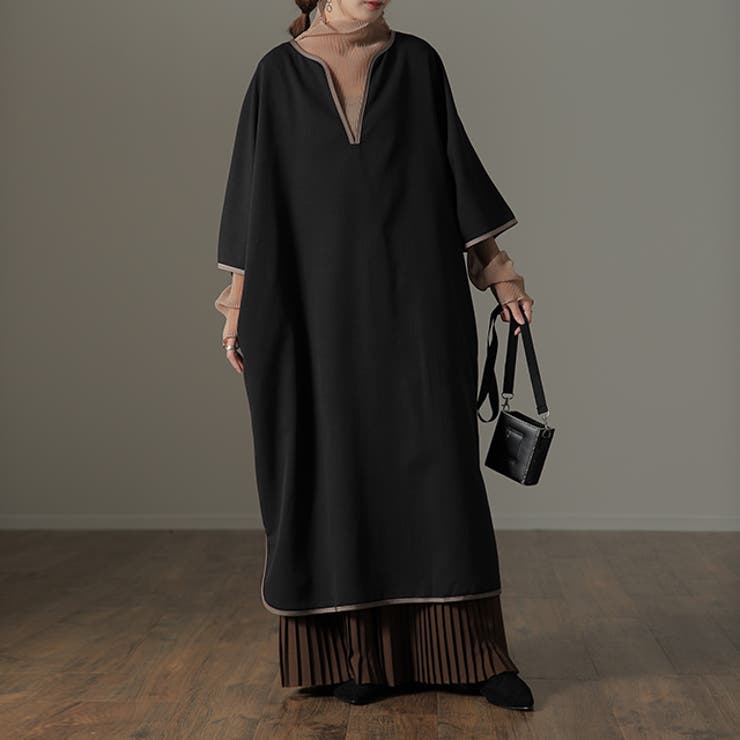 ブラック | ワンピース レディース 長袖 ワンピ ロング ドルマン ロングワンピース パイ | HUG.U