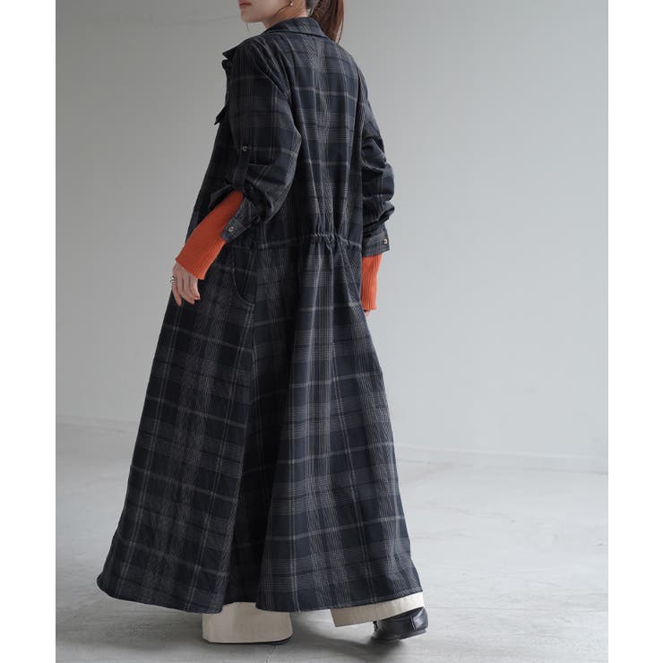 チェック柄ネイビー(トール丈) | ワンピース レディース 長袖 ロングワンピース シャツワンピース マキシワンピ | HUG.U