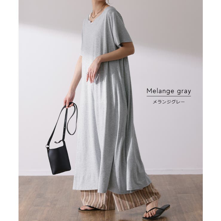 ワンピース レディース ロングワンピース 半袖 Tシャツワンピ 黒 白 | HUG.U | 詳細画像16 