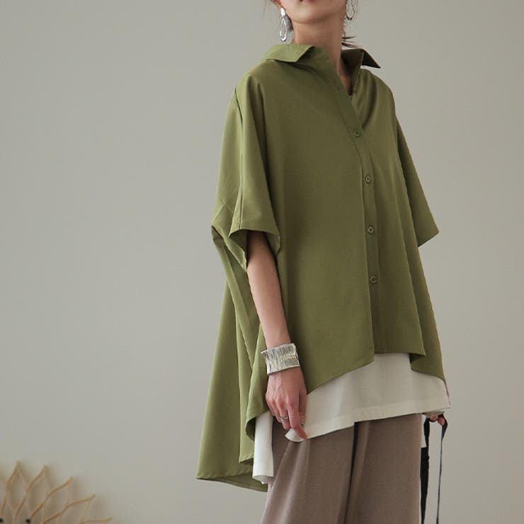 トップス ブラウス レディース 体型カバー お尻が隠れる 半袖 ドルマン アシ | HUG.U | 詳細画像20 