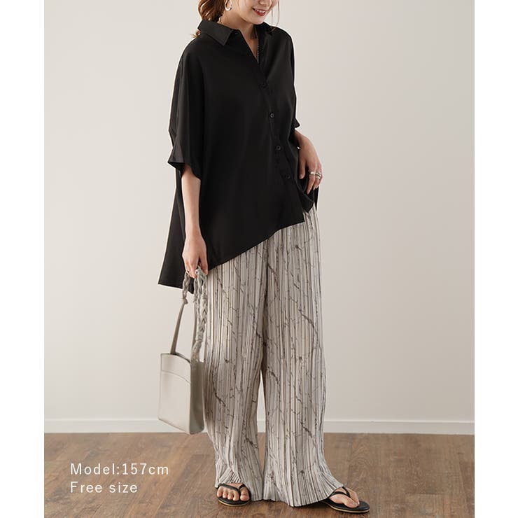 トップス ブラウス レディース 体型カバー お尻が隠れる 半袖 ドルマン アシ | HUG.U | 詳細画像4 