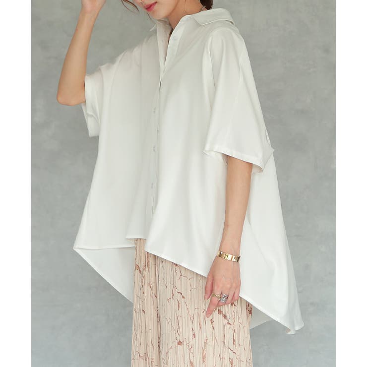 トップス ブラウス レディース 体型カバー お尻が隠れる 半袖 ドルマン アシ | HUG.U | 詳細画像5 