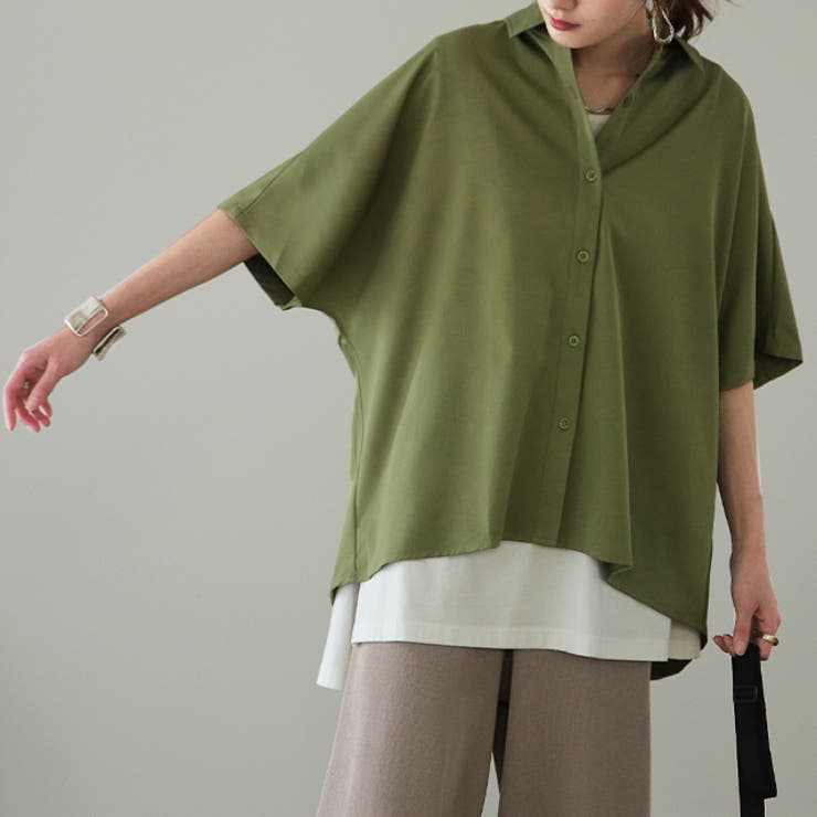 グリーンティー | トップス ブラウス レディース 体型カバー お尻が隠れる 半袖 ドルマン アシ | HUG.U