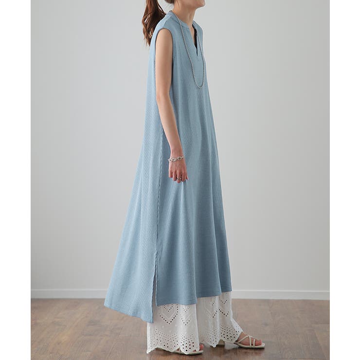 ワンピース レディース ロングワンピース キーネック ノースリーブ ワッフル | HUG.U | 詳細画像20 